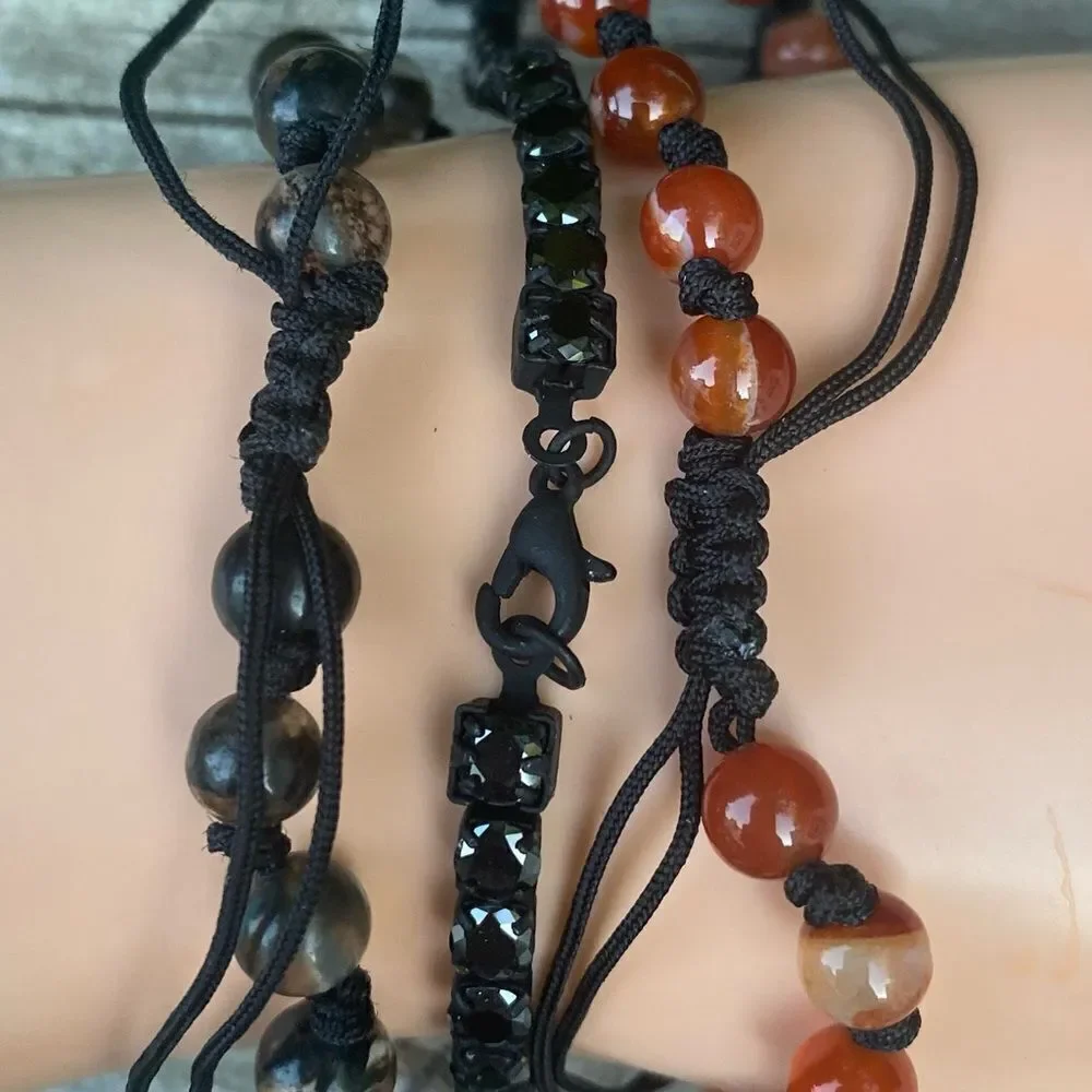 Urban Outfitter Three (3) Beaded/Rhinestone Black & Orange Bracelets NWT
